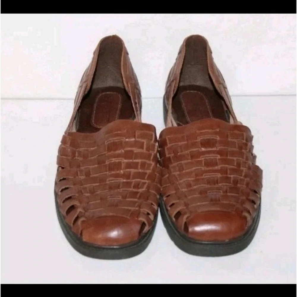 Stacy Adams Woven Huarache Sandals 9.5 Brown Leather Slip On Resortwear Vacation